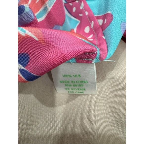 Lilly Pulitzer Womens Pink M Floral Trippin and Sippin Elsa Silk Popover Blouse - Picture 5 of 7